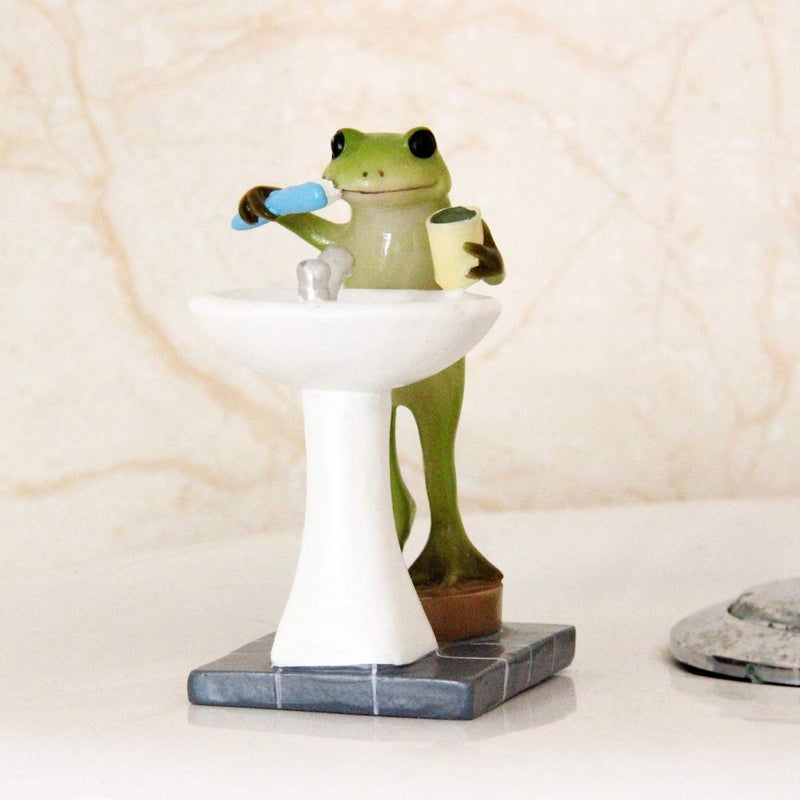Tfro & Cile Frog Garden Statue Decor Miniature Animal Figurine Outdoor Fairy Brushing Teeth Sculpture for Bathroom - 3.3 Inch Height - Image 2
